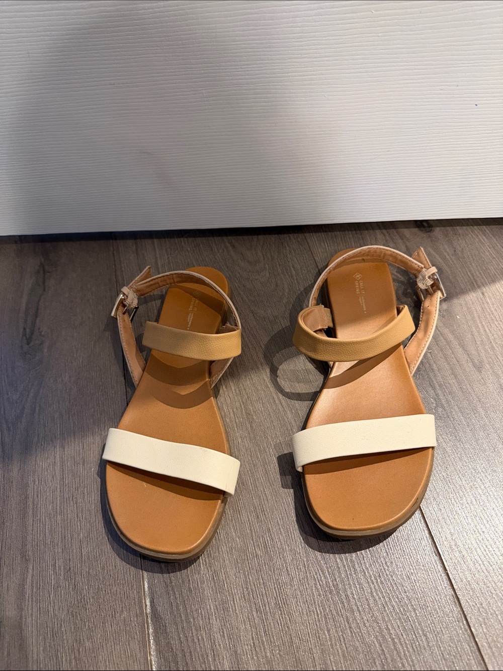 Call It Spring Tan and Cream Strappy Flat Sandals - Picture 2 of 2